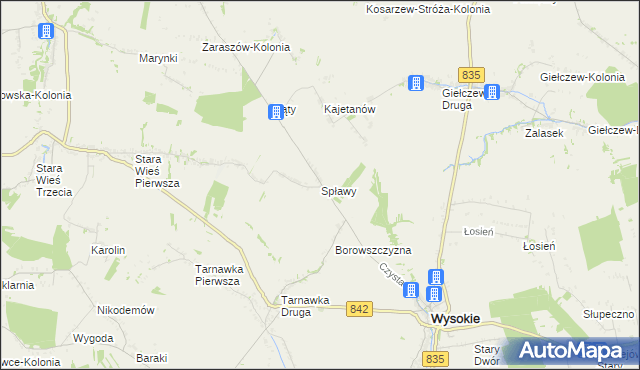 mapa Spławy gmina Wysokie, Spławy gmina Wysokie na mapie Targeo