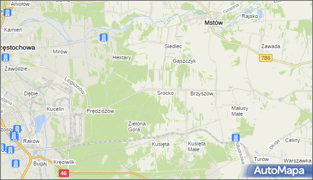 mapa Srocko gmina Mstów, Srocko gmina Mstów na mapie Targeo