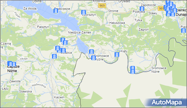 mapa Sromowce Wyżne, Sromowce Wyżne na mapie Targeo