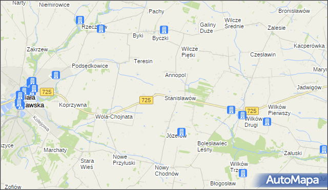 mapa Stanisławów gmina Biała Rawska, Stanisławów gmina Biała Rawska na mapie Targeo