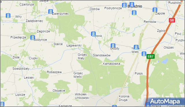 mapa Stanisławów gmina Złoczew, Stanisławów gmina Złoczew na mapie Targeo