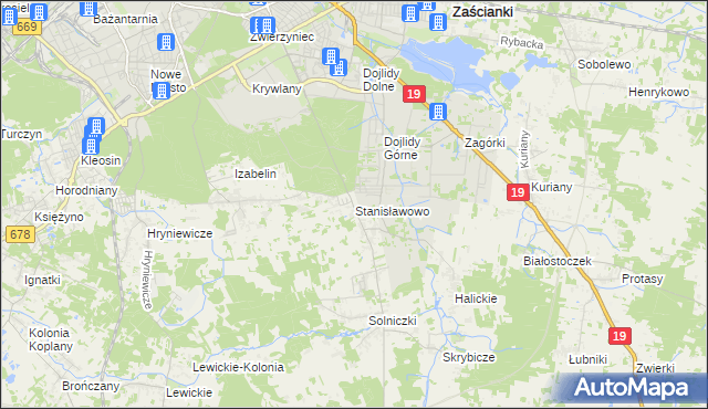 mapa Stanisławowo gmina Juchnowiec Kościelny, Stanisławowo gmina Juchnowiec Kościelny na mapie Targeo