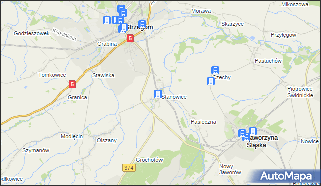 mapa Stanowice gmina Strzegom, Stanowice gmina Strzegom na mapie Targeo