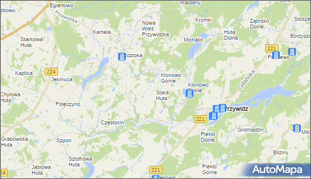 mapa Stara Huta gmina Przywidz, Stara Huta gmina Przywidz na mapie Targeo