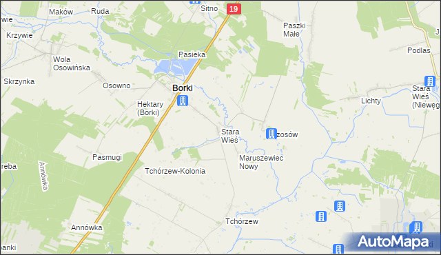 mapa Stara Wieś gmina Borki, Stara Wieś gmina Borki na mapie Targeo