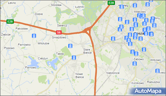 mapa Stare Bielice gmina Biesiekierz, Stare Bielice gmina Biesiekierz na mapie Targeo