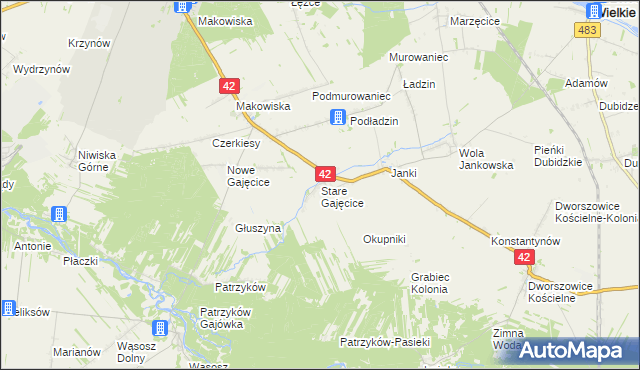 mapa Stare Gajęcice, Stare Gajęcice na mapie Targeo