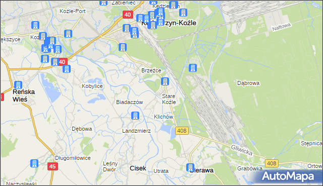 mapa Stare Koźle, Stare Koźle na mapie Targeo