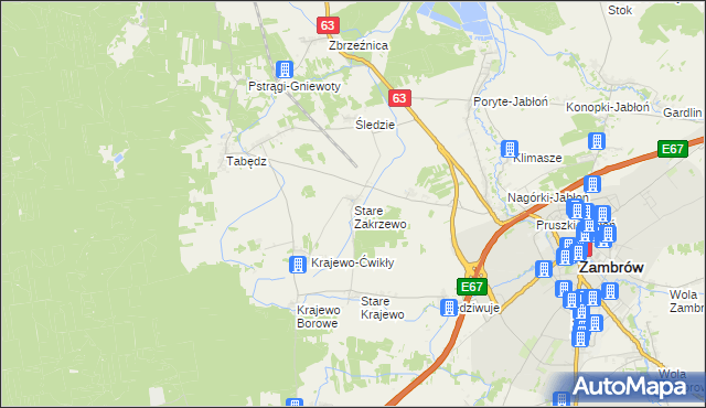 mapa Stare Zakrzewo, Stare Zakrzewo na mapie Targeo