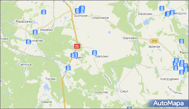 mapa Starkowo gmina Trzebielino, Starkowo gmina Trzebielino na mapie Targeo