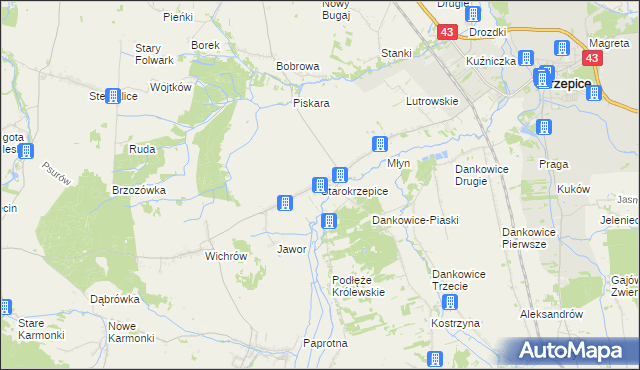 mapa Starokrzepice, Starokrzepice na mapie Targeo