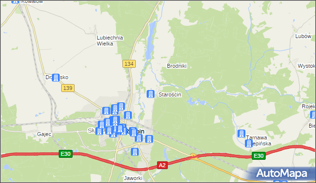 mapa Starościn gmina Rzepin, Starościn gmina Rzepin na mapie Targeo