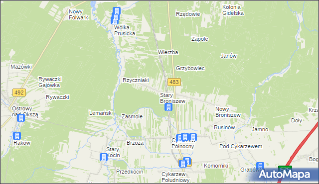 mapa Stary Broniszew, Stary Broniszew na mapie Targeo