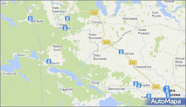 mapa Stary Bukowiec gmina Stara Kiszewa, Stary Bukowiec gmina Stara Kiszewa na mapie Targeo