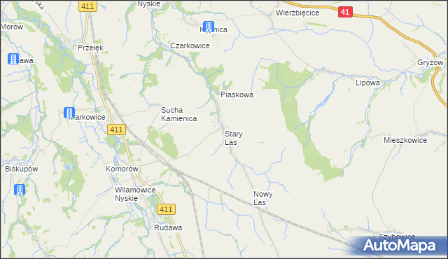 mapa Stary Las gmina Głuchołazy, Stary Las gmina Głuchołazy na mapie Targeo