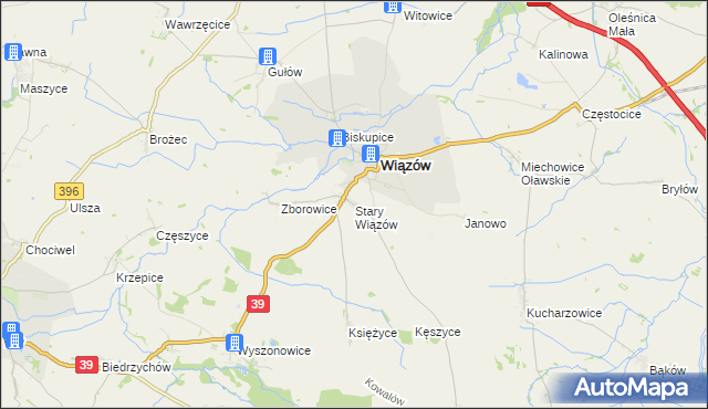 mapa Stary Wiązów, Stary Wiązów na mapie Targeo