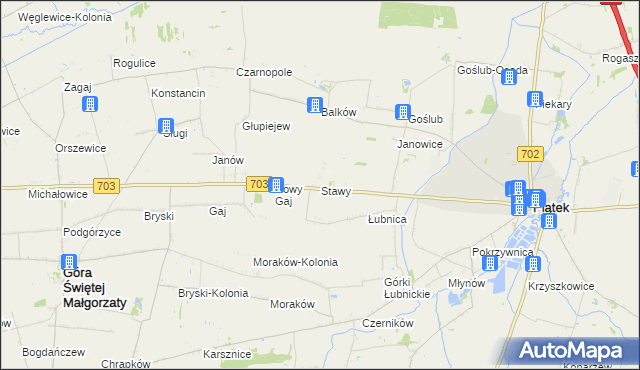 mapa Stawy gmina Góra Świętej Małgorzaty, Stawy gmina Góra Świętej Małgorzaty na mapie Targeo