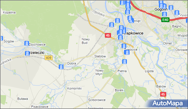 mapa Steblów gmina Krapkowice, Steblów gmina Krapkowice na mapie Targeo