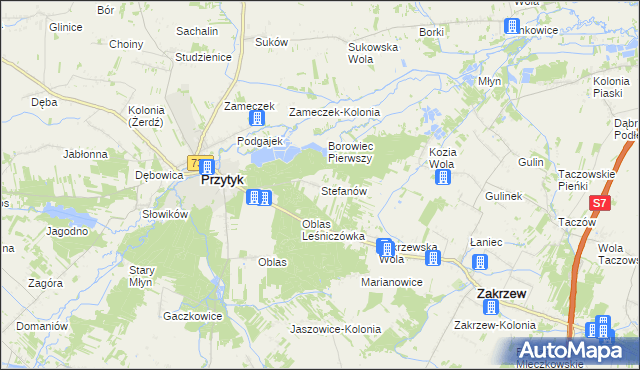 mapa Stefanów gmina Przytyk, Stefanów gmina Przytyk na mapie Targeo