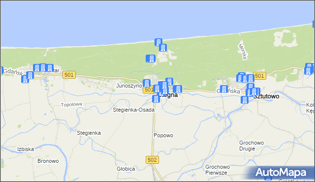 mapa Stegna powiat nowodworski, Stegna powiat nowodworski na mapie Targeo