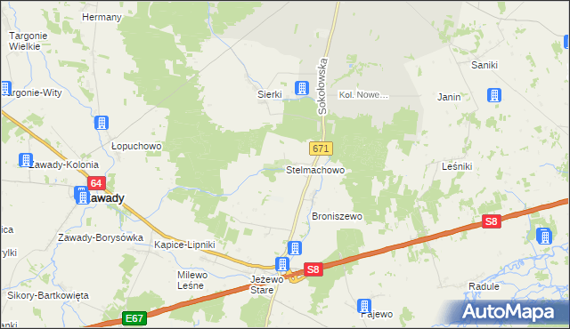 mapa Stelmachowo gmina Tykocin, Stelmachowo gmina Tykocin na mapie Targeo
