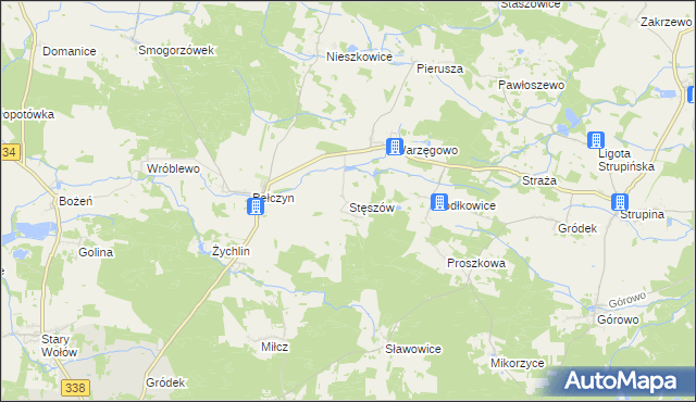 mapa Stęszów gmina Wołów, Stęszów gmina Wołów na mapie Targeo
