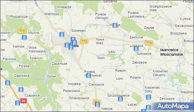 mapa Stoki gmina Skała, Stoki gmina Skała na mapie Targeo
