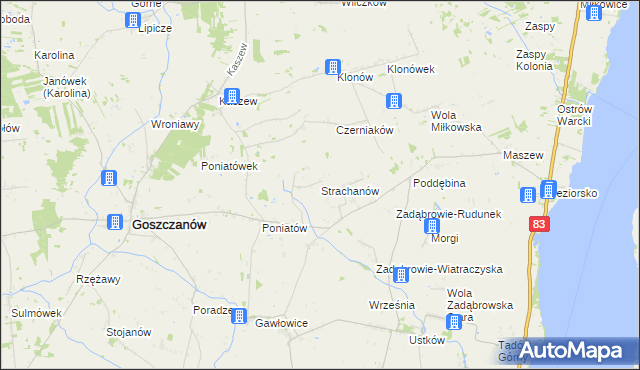mapa Strachanów, Strachanów na mapie Targeo