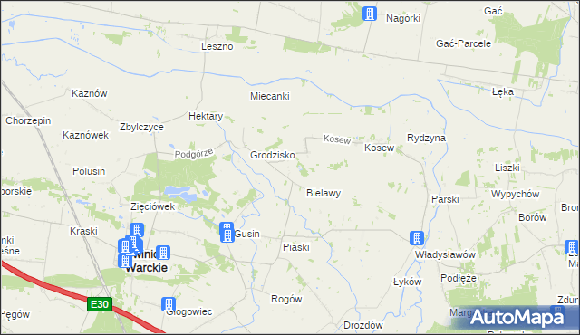 mapa Strachów gmina Świnice Warckie, Strachów gmina Świnice Warckie na mapie Targeo