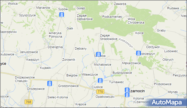 mapa Stradów gmina Czarnocin, Stradów gmina Czarnocin na mapie Targeo