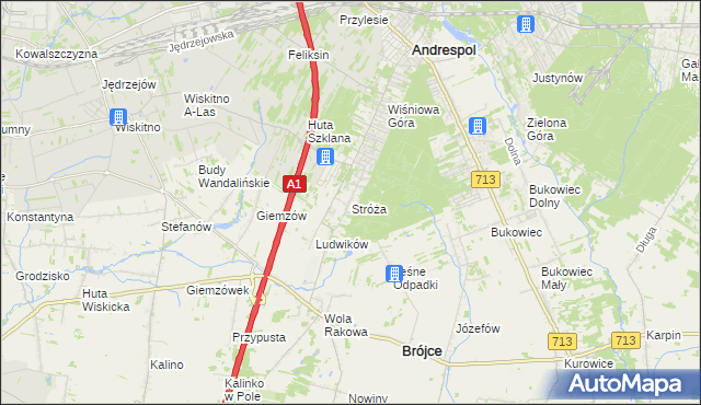 mapa Stróża gmina Andrespol, Stróża gmina Andrespol na mapie Targeo