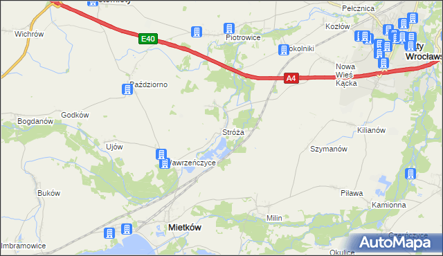 mapa Stróża gmina Mietków, Stróża gmina Mietków na mapie Targeo
