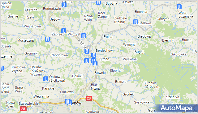 mapa Stróże gmina Grybów, Stróże gmina Grybów na mapie Targeo