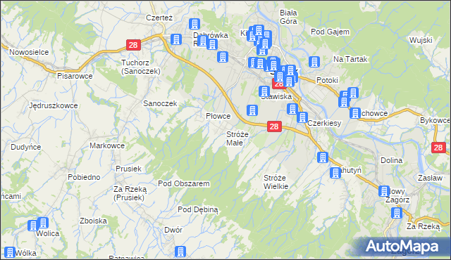 mapa Stróże Małe, Stróże Małe na mapie Targeo