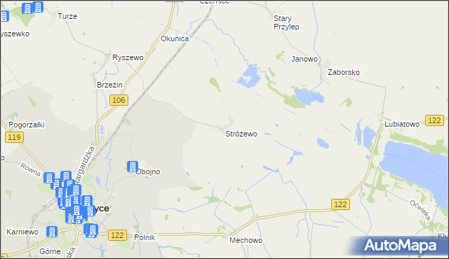 mapa Stróżewo gmina Pyrzyce, Stróżewo gmina Pyrzyce na mapie Targeo