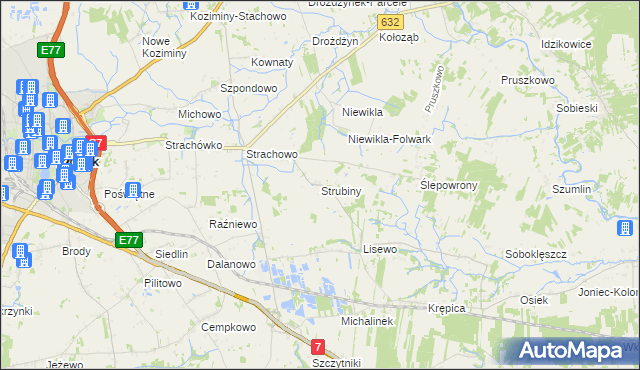 mapa Strubiny gmina Płońsk, Strubiny gmina Płońsk na mapie Targeo