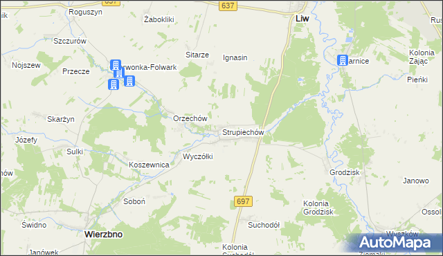 mapa Strupiechów, Strupiechów na mapie Targeo