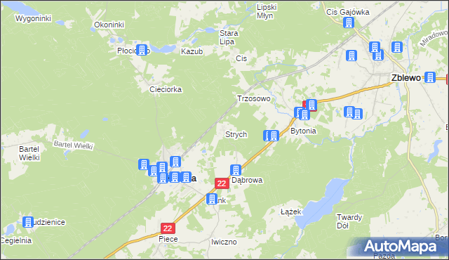 mapa Strych gmina Kaliska, Strych gmina Kaliska na mapie Targeo