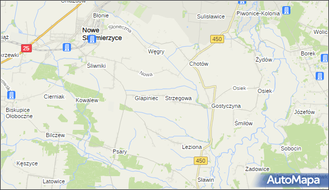 mapa Strzegowa gmina Nowe Skalmierzyce, Strzegowa gmina Nowe Skalmierzyce na mapie Targeo