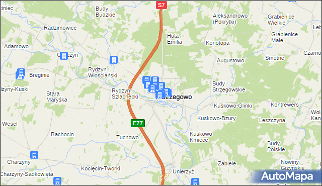 mapa Strzegowo powiat mławski, Strzegowo powiat mławski na mapie Targeo