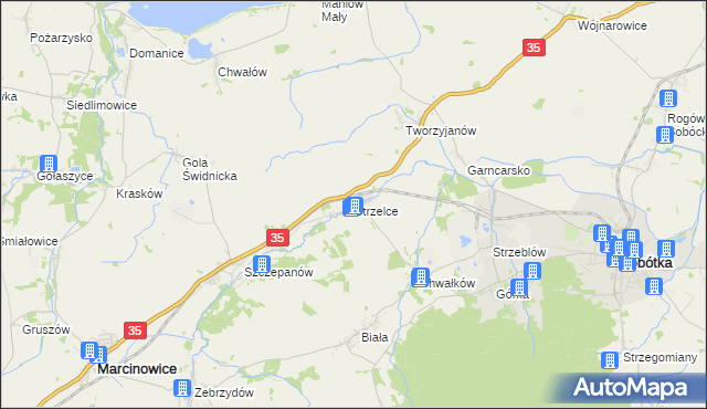mapa Strzelce gmina Marcinowice, Strzelce gmina Marcinowice na mapie Targeo