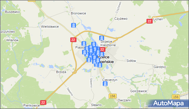 mapa Strzelce Krajeńskie, Strzelce Krajeńskie na mapie Targeo