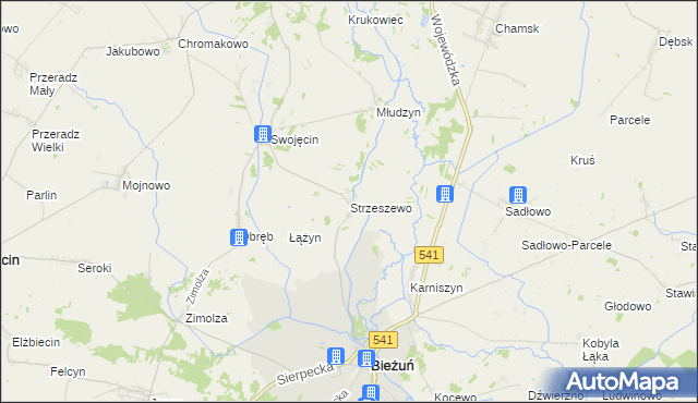 mapa Strzeszewo gmina Bieżuń, Strzeszewo gmina Bieżuń na mapie Targeo