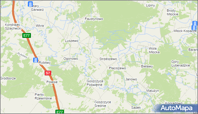 mapa Strzeszewo gmina Glinojeck, Strzeszewo gmina Glinojeck na mapie Targeo