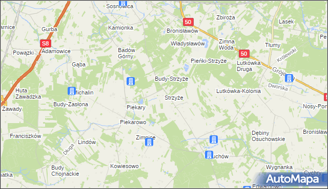 mapa Strzyże gmina Mszczonów, Strzyże gmina Mszczonów na mapie Targeo