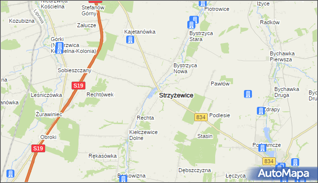 mapa Strzyżewice powiat lubelski, Strzyżewice powiat lubelski na mapie Targeo