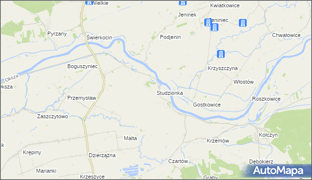 mapa Studzionka gmina Krzeszyce, Studzionka gmina Krzeszyce na mapie Targeo