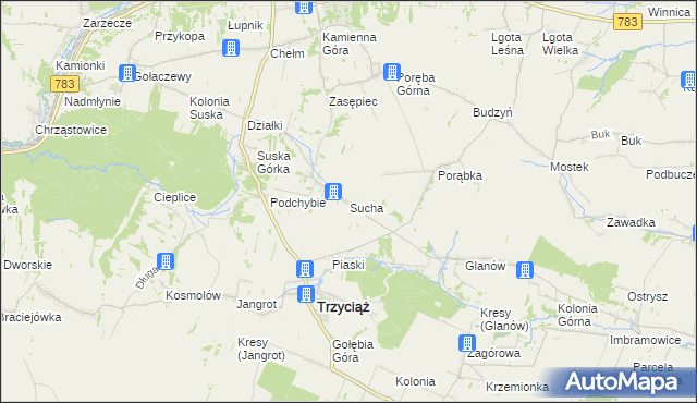 mapa Sucha gmina Trzyciąż, Sucha gmina Trzyciąż na mapie Targeo