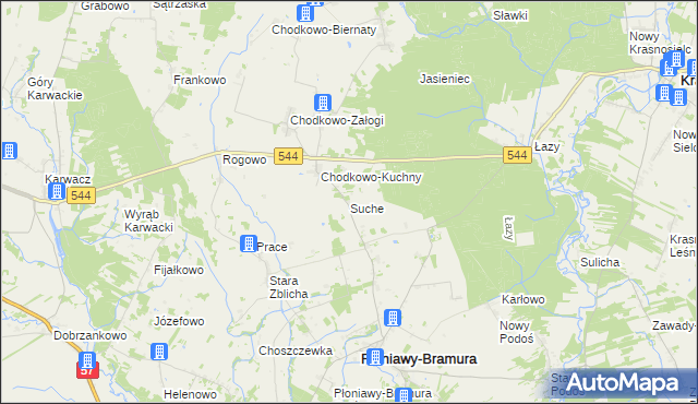 mapa Suche gmina Płoniawy-Bramura, Suche gmina Płoniawy-Bramura na mapie Targeo