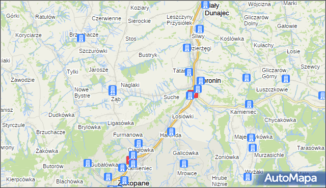 mapa Suche gmina Poronin, Suche gmina Poronin na mapie Targeo